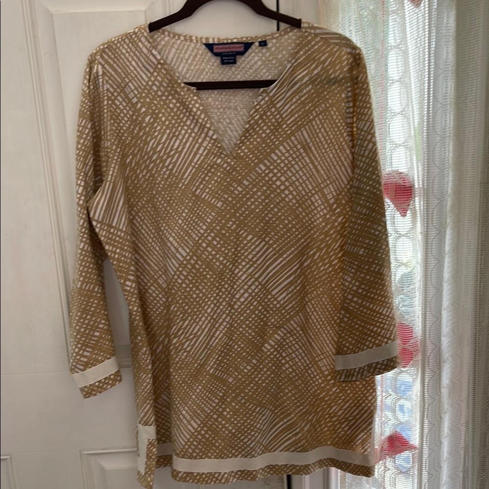 Vineyard Vines Tan Swim Coverup with Geometric Knit